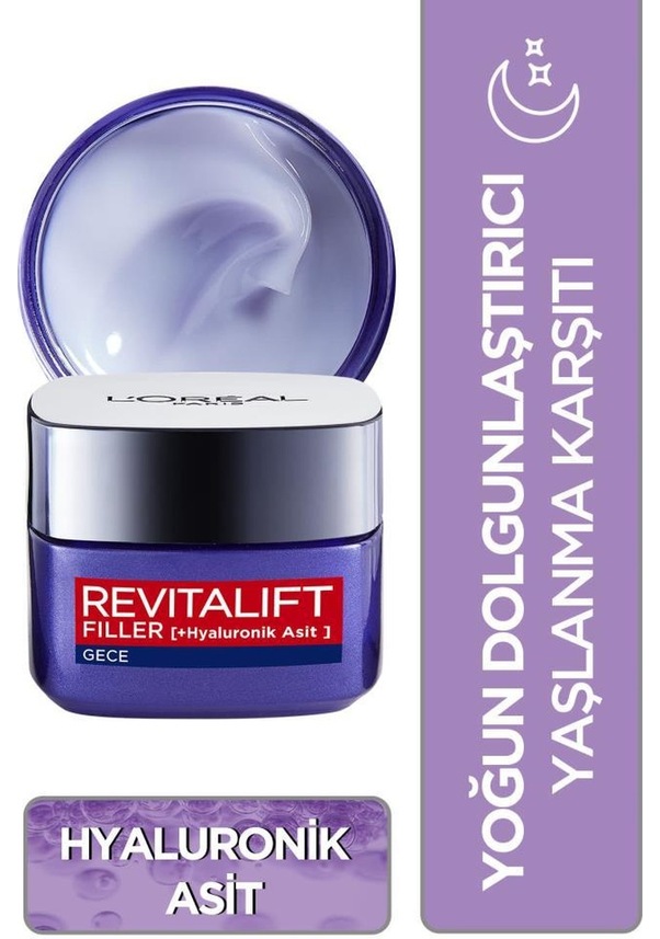 L'Oréal Paris Revitalift Filler Yoğun Dolgunlaştırıcı Yaşlanma Karşıtı Gece Kremi 50ml - Hyaluronik