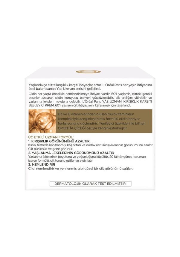 L'Oreal Paris Yaş Uzmanı 60+ Kırışıklık Karşıtı Besleyici Krem 50 ml