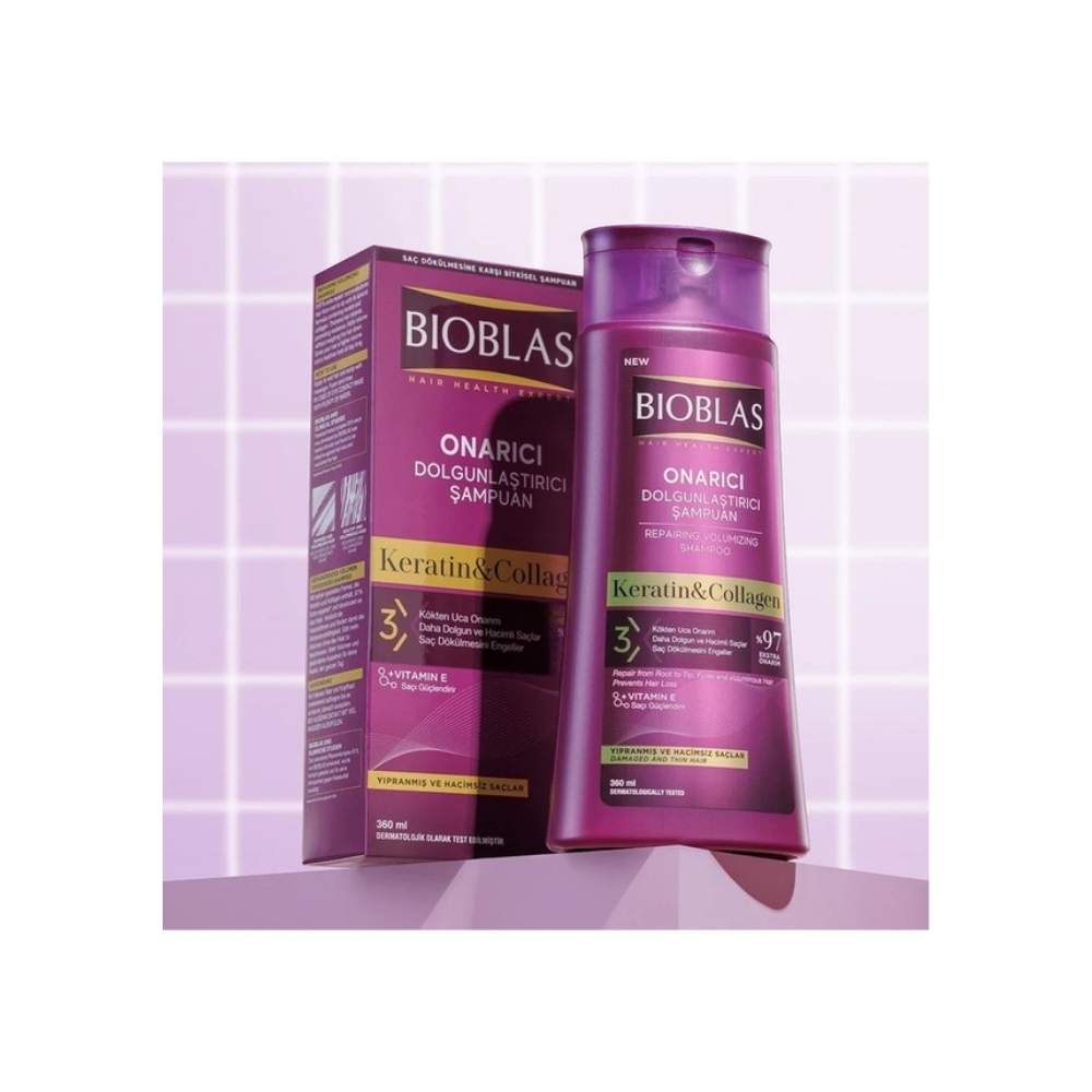 Bioblas Keratin & Kolajen Onarıcı Dolgunlaştırıcı Saç Bakım Şampuanı 360 Ml İnce ve Yıpranmış Saçlar