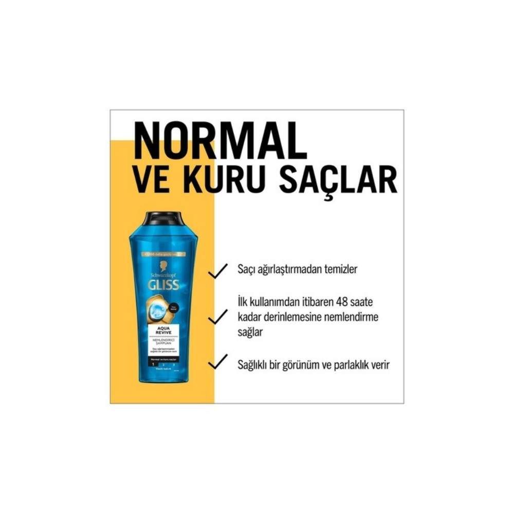 Gliss Aqua Revive Normal ve Kuru Saçlar için Nemlendirici Şampuan 400 ML