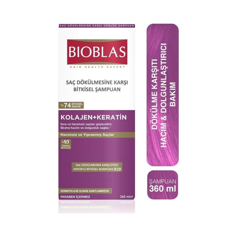 Bioblas Keratin & Kolajen Onarıcı Dolgunlaştırıcı Saç Bakım Şampuanı 360 Ml İnce ve Yıpranmış Saçlar