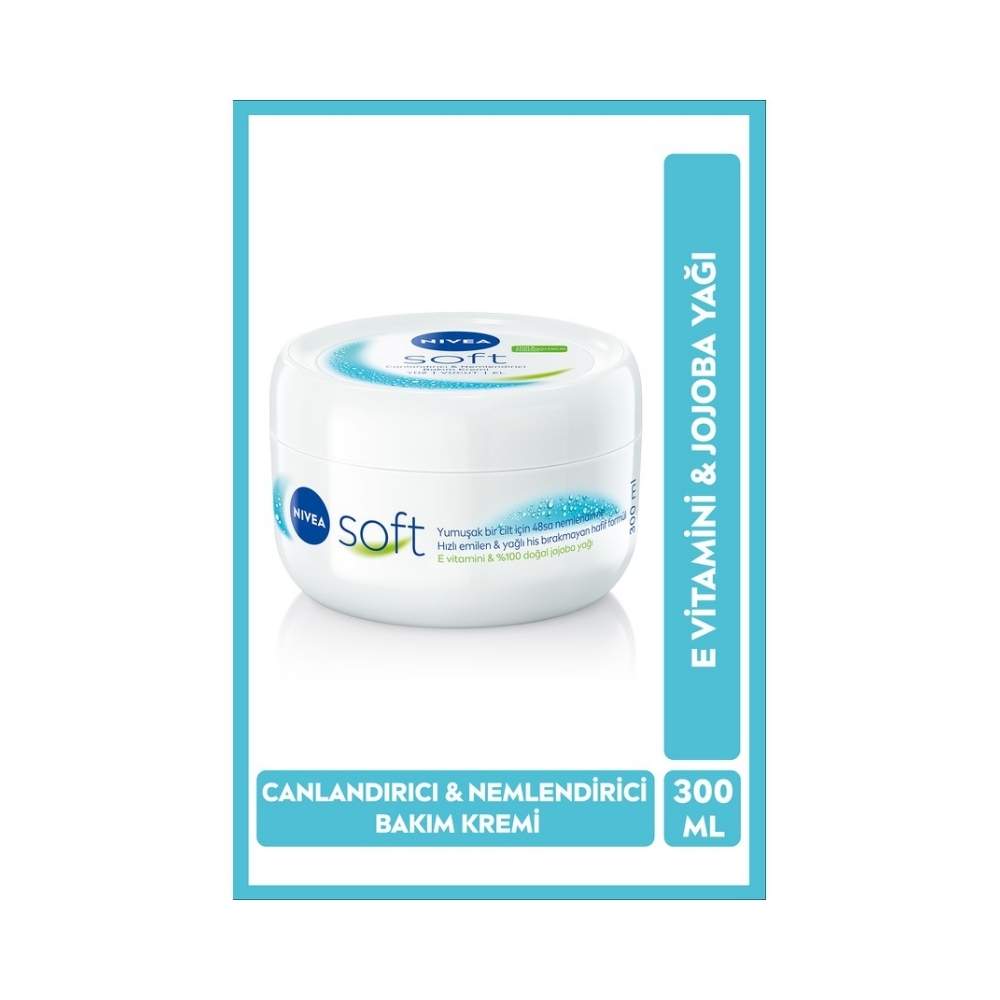 Nivea Soft Soft Jojoba Yağı Hızlı Emilir Yağlı His Bırakmaz El Yüz Vücut Nemlendirici Bakım Kremi 300 ML