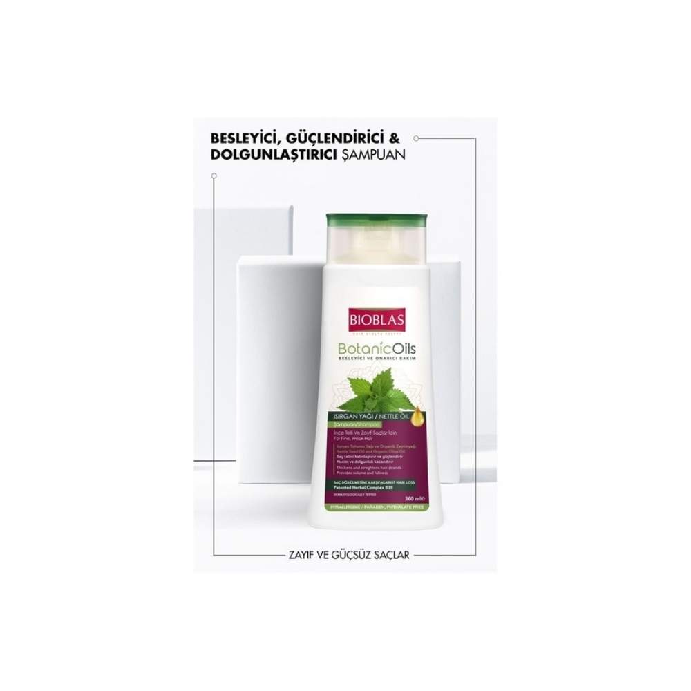 Bioblas Botanic Oils Isırgan Organik Zeytinyağı Şampuan 360 ml - Dolgunlaştırıcı, Saç Dökülmesine Karşı