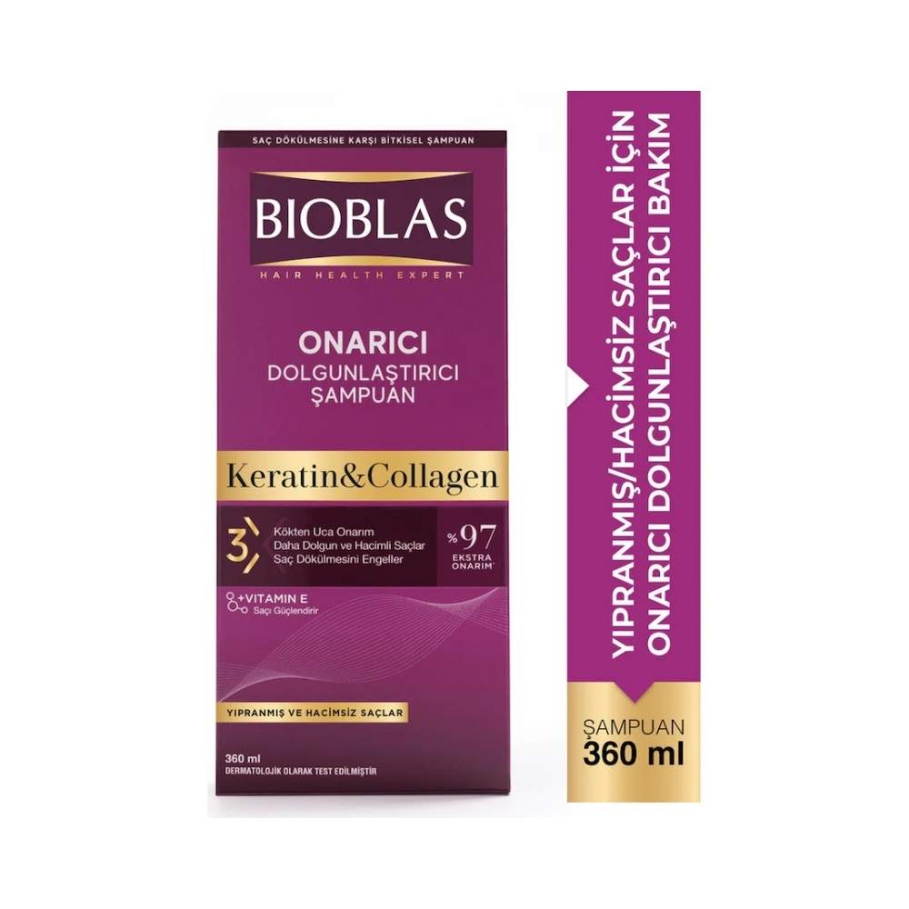 Bioblas Keratin & Kolajen Onarıcı Dolgunlaştırıcı Saç Bakım Şampuanı 360 Ml İnce ve Yıpranmış Saçlar